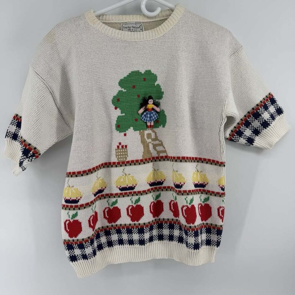VTG Touchy Subject Womens M Short Sleeve Novelty Knit Sweater Made In USA Plaid